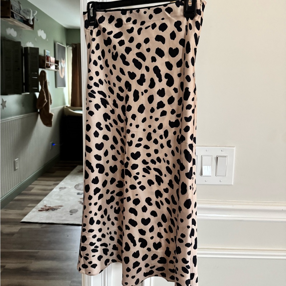 Aqua leopard satin skirt